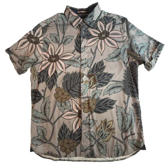 Ted Baker London Canwe Slim Fit Floral Short Sleeve Button-Up Shirt Size 5 (XL) - Picture 1 of 16